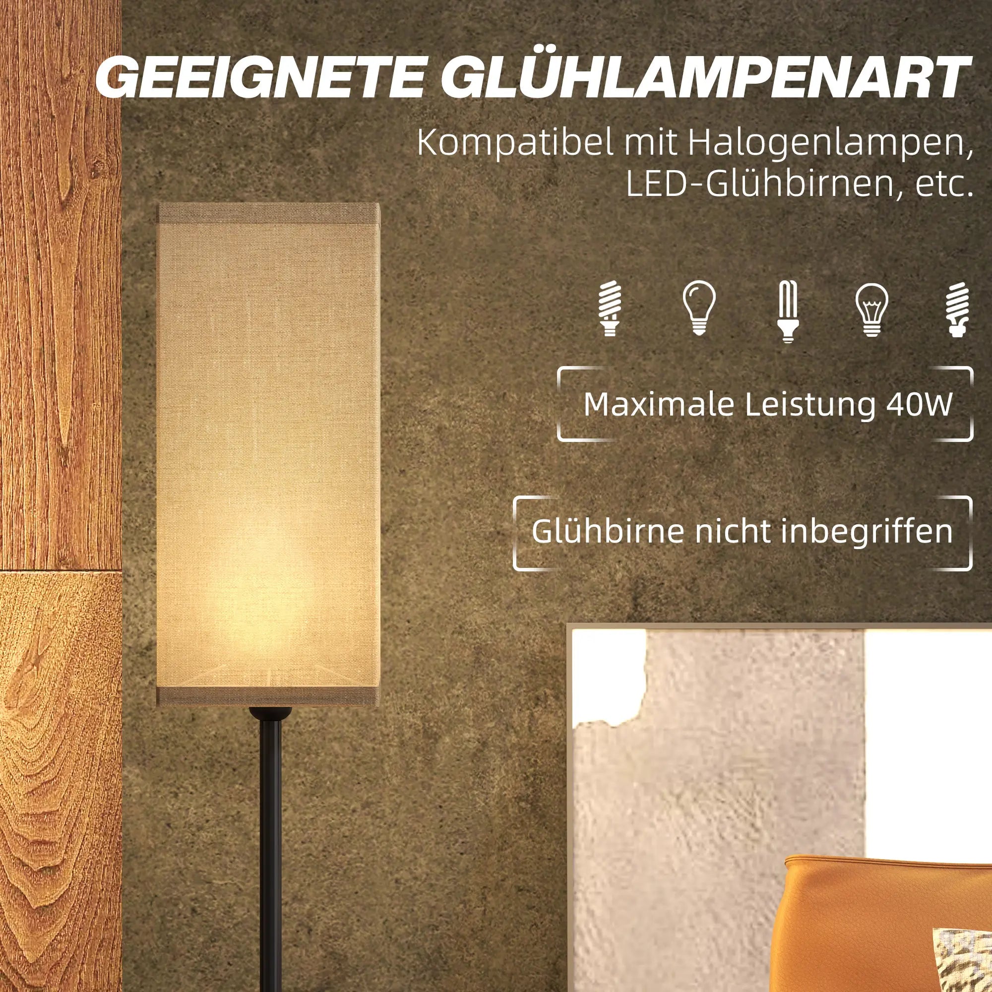 HOMCOM Stehlampe mit Fußschalter und Leinenoptik-Schirm