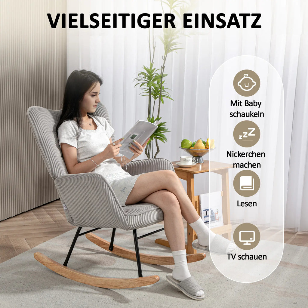 HOMCOM Schaukelstuhl Wohnzimmer Stillstuhl Kordoptik Holzkufen