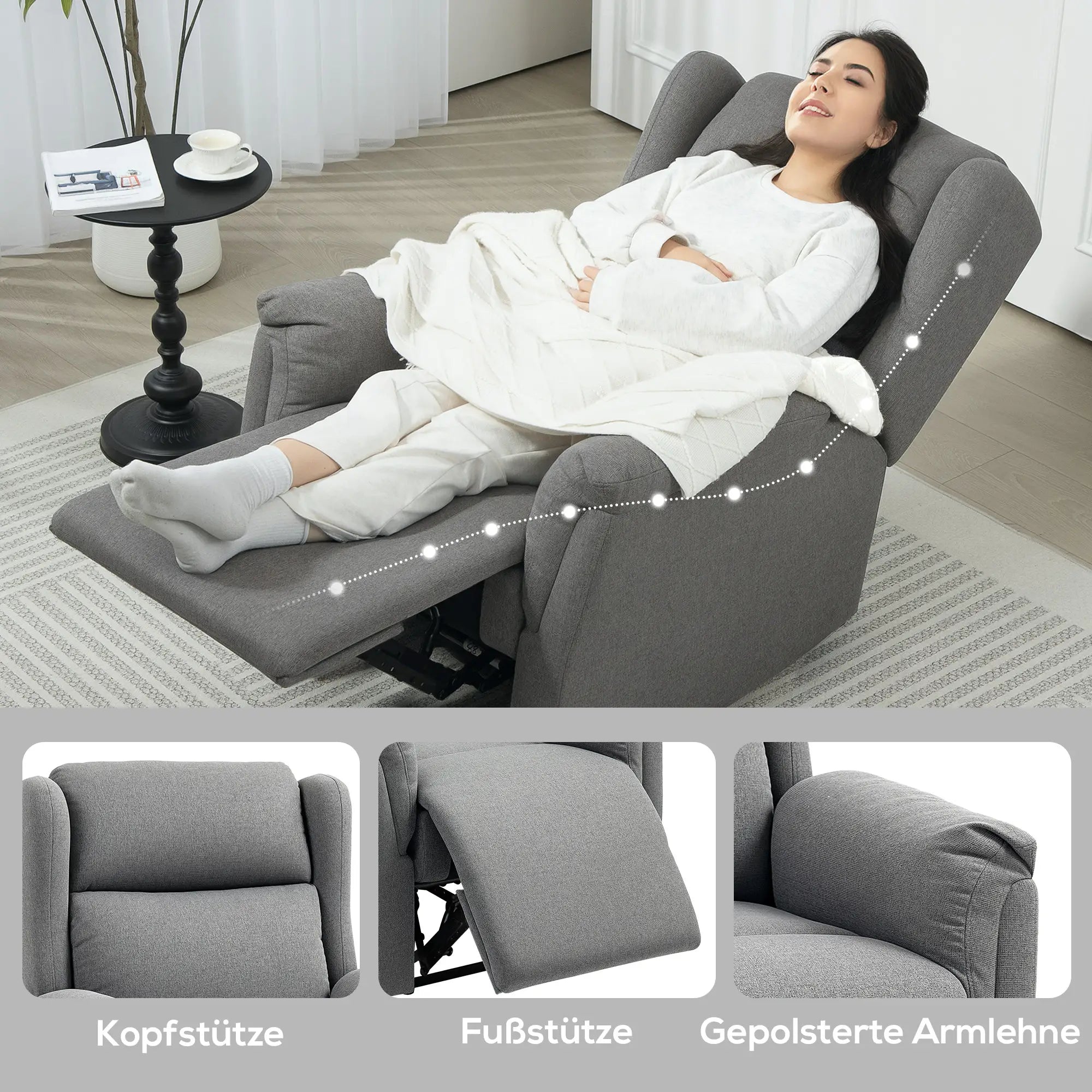 HOMCOM Relaxsessel mit Liegefunktion & Taschenfederkern, Dunkelgrau