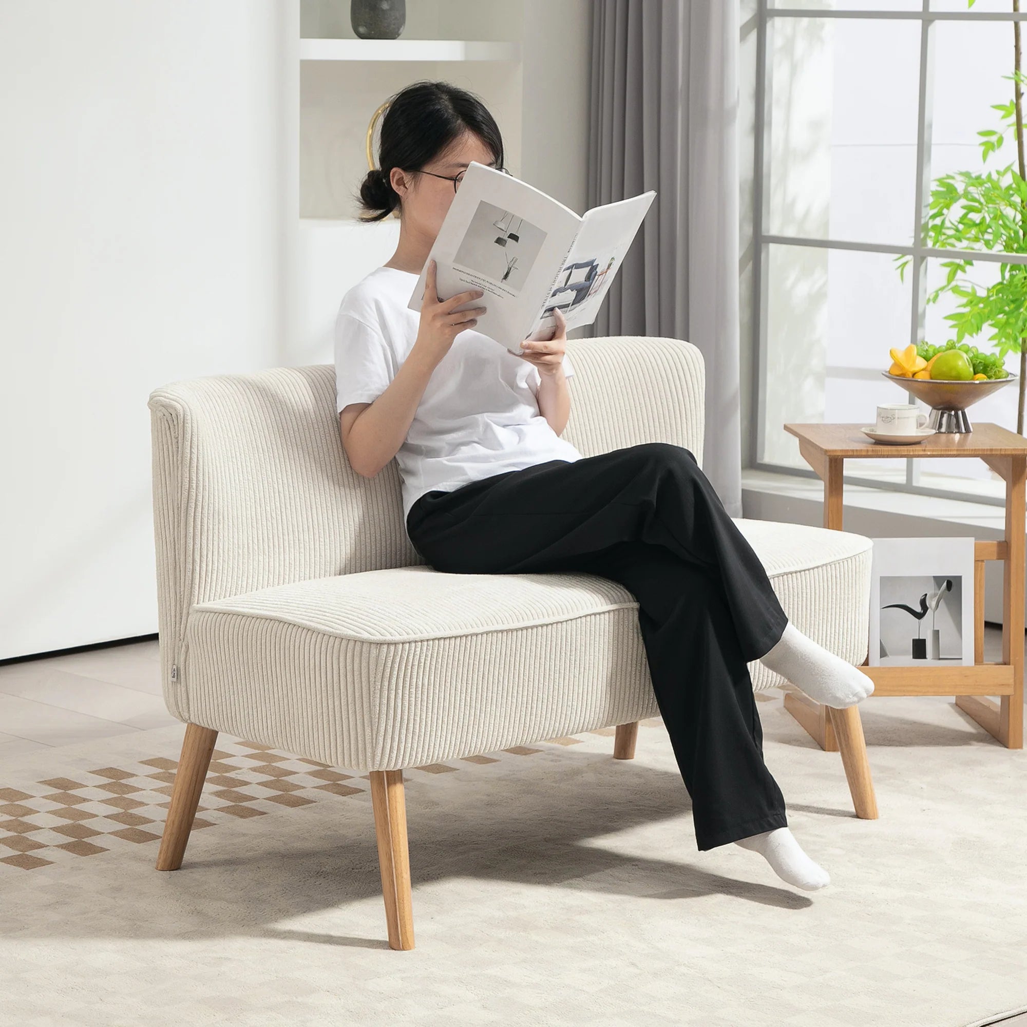 HOMCOM Zweisitzer Sofa Couch breite Sitzfläche weiche Polsterung cremeweiß