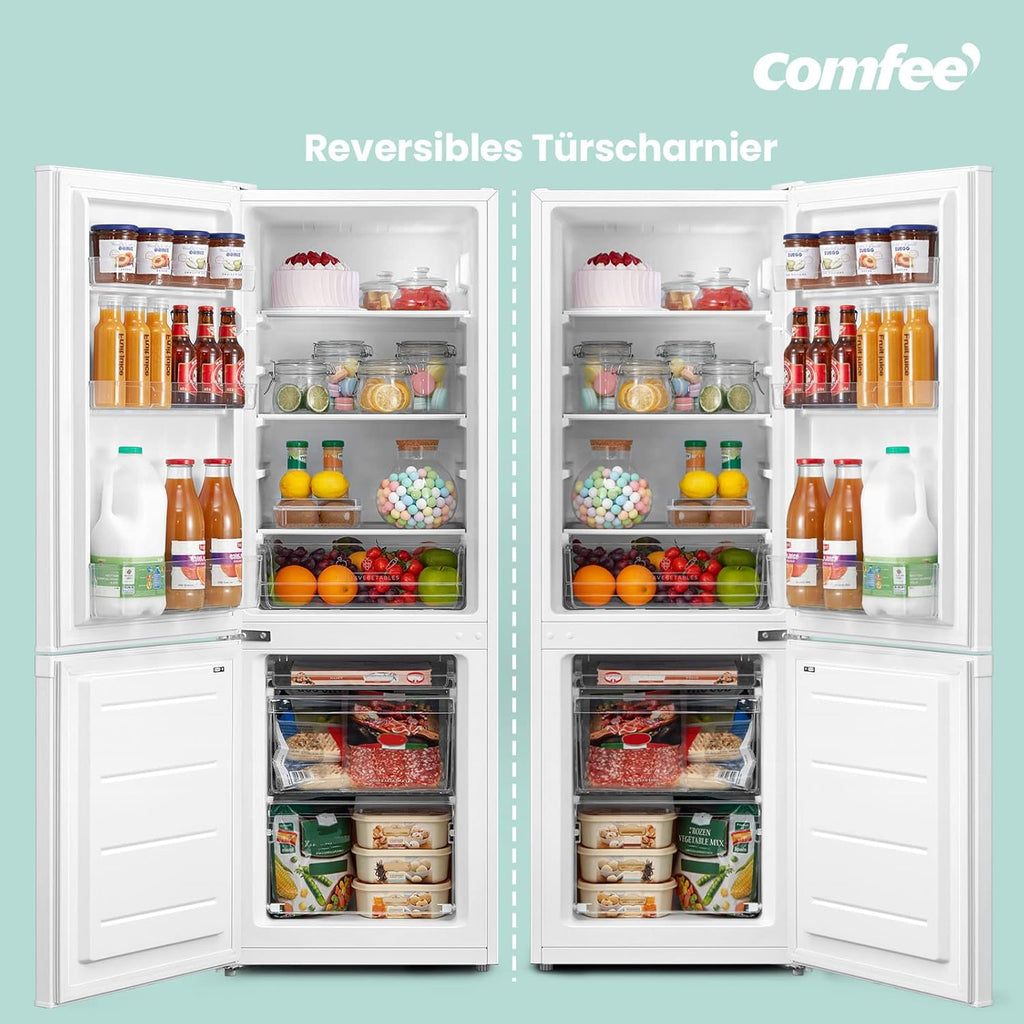 Comfee' RCB169DK3 Kühlschrank mit Gefrierfach 150cm Höhe/Kühl-/Gefrierkombination/Low Frost/174L/leise Kühlgefrierkombi 38dB/Einstellbare Kühlschranktemperatur/LED-Licht/156 kWh/Jahr/Schwarz