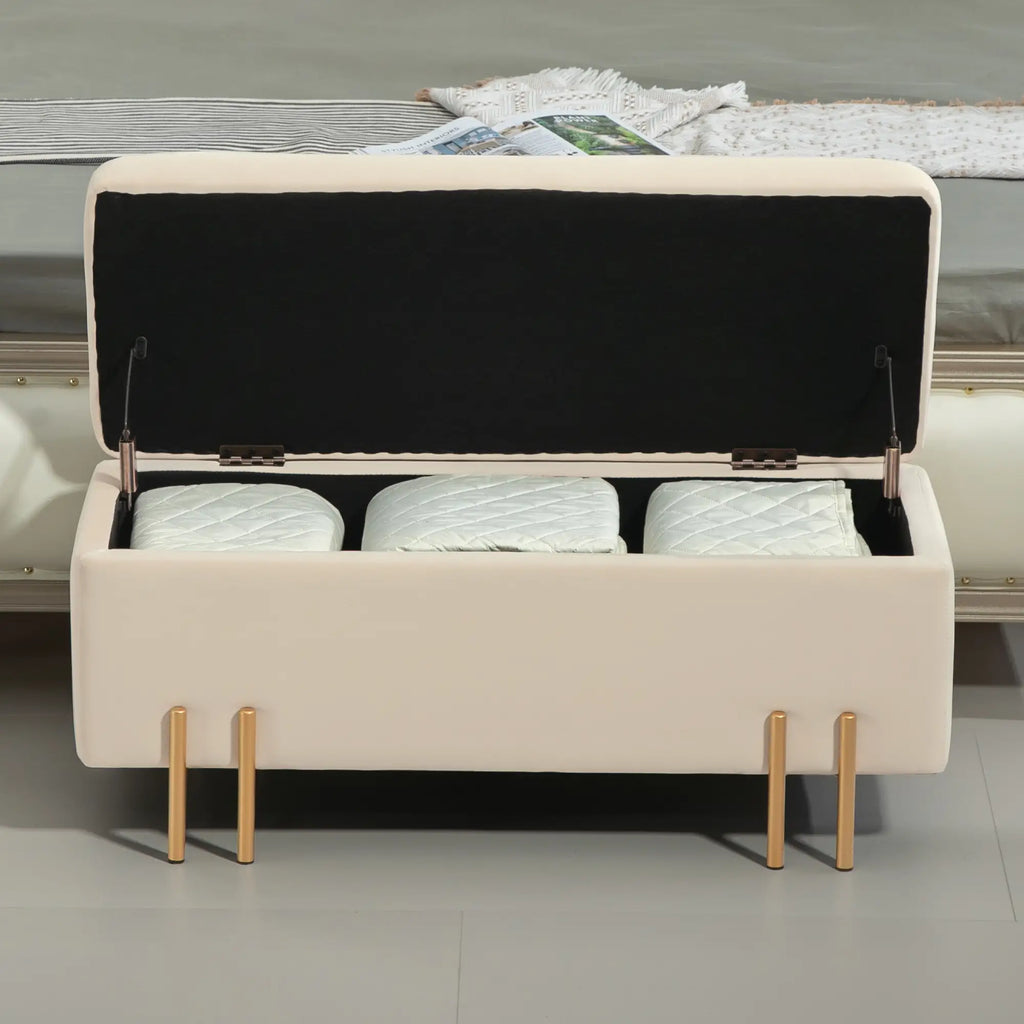 HOMCOM Polsterbank mit Stauraum Sitztruhe vielseitig Samt Beige