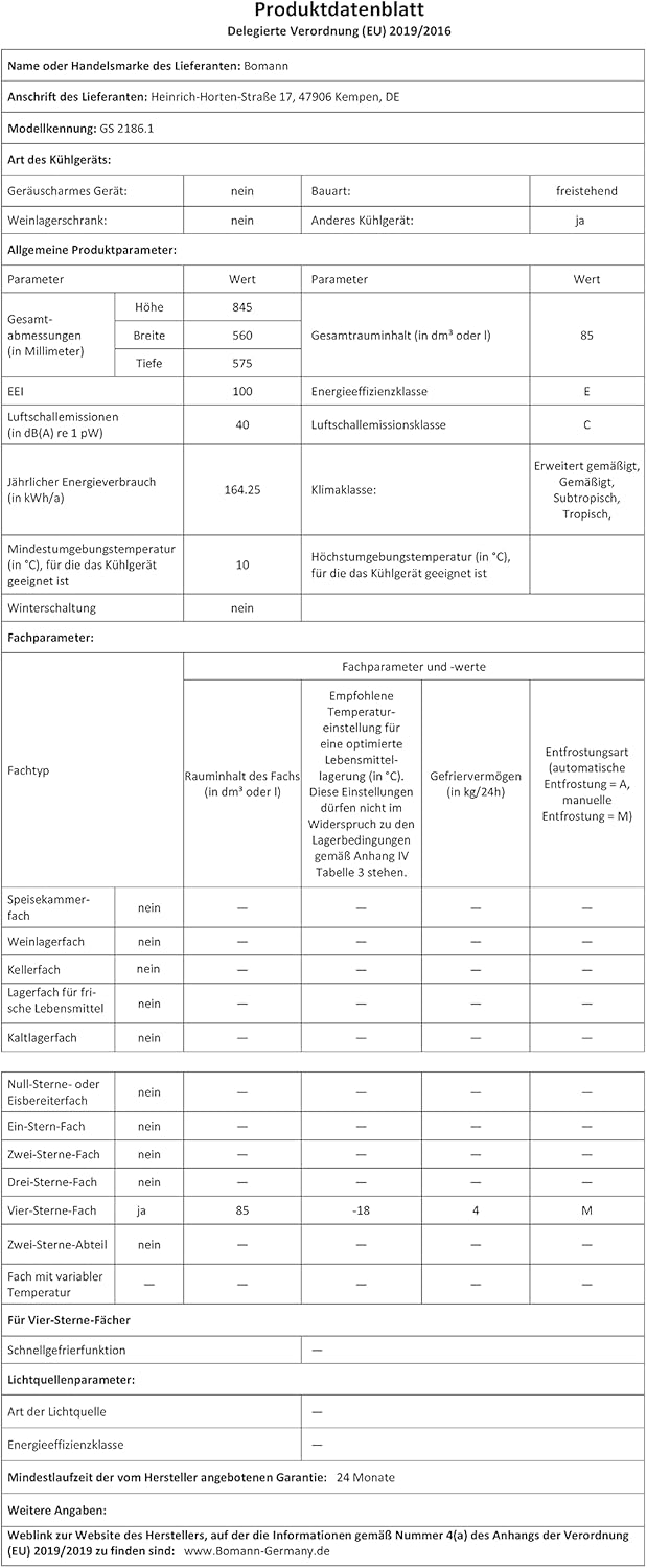 Bomann® Gefrierschrank | 85 Liter Nutzinhalt | Gefrierschrank klein mit 3 Gefrierschubladen u. Eiswürfelschale | Mini Fridge mit stufenloser Temperaturreglung | Türanschlag wechselbar | GS 2186.1 weiß