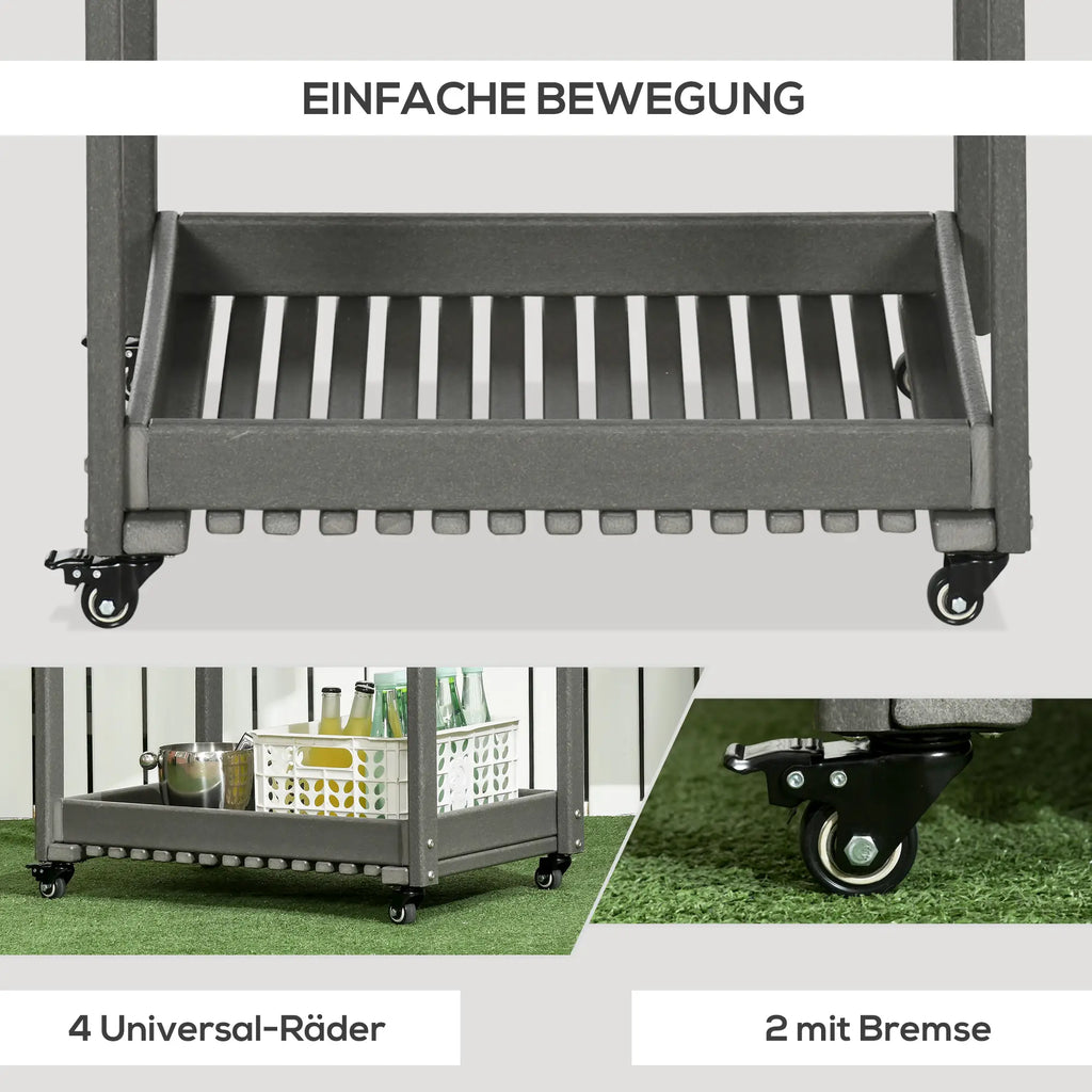 Outsunny Servierwagen Outdoor mit Rollen großer Stauraum