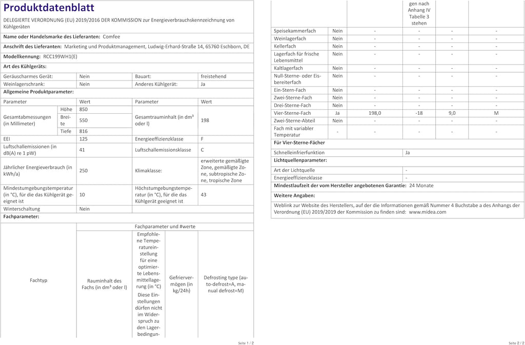 Comfee RCC100WH2(E) Gefriertruhe/169 kWh/Jahr/85cm hoch/99L/38dB/Geringe Lautstärke/Hoch effizientesD-förmigesRohr/Geeignet für verschiedene Einsatzszenarien/Einstellbarer Temperaturregler/Weiß
