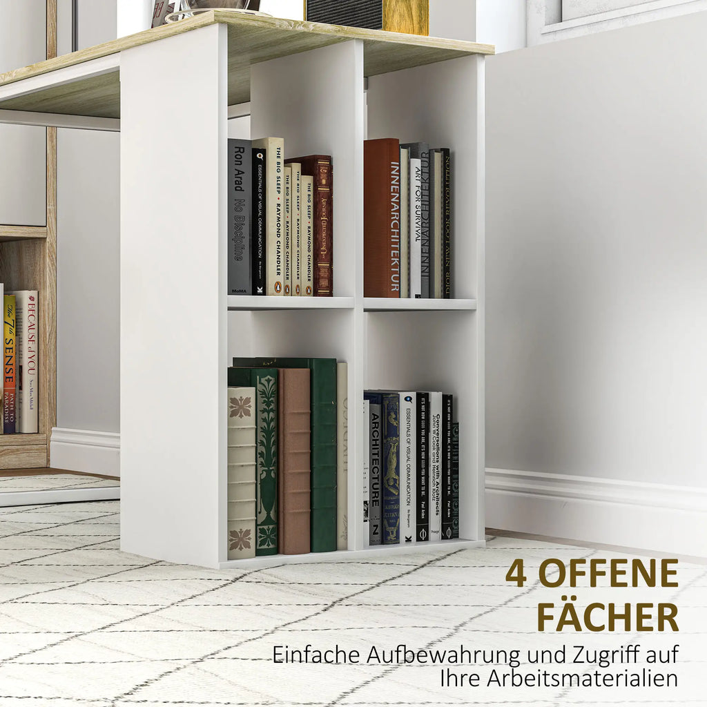 HOMCOM Schreibtisch Computertisch 4 Ablagefächer flexibel Eiche