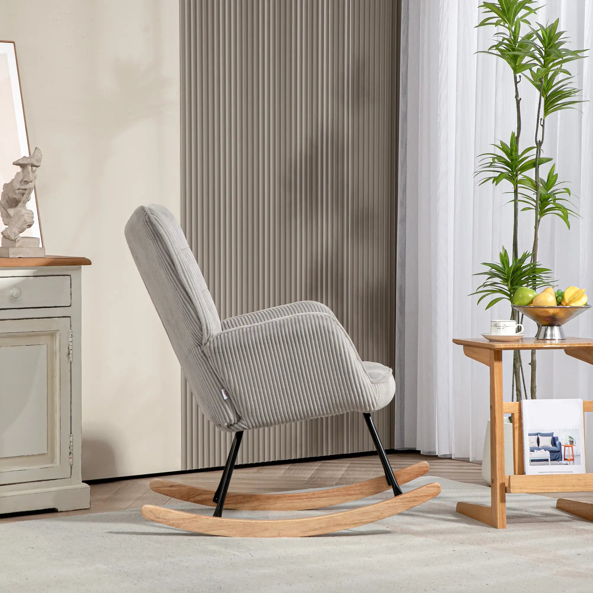 HOMCOM Schaukelstuhl Wohnzimmer Stillstuhl Kordoptik Holzkufen