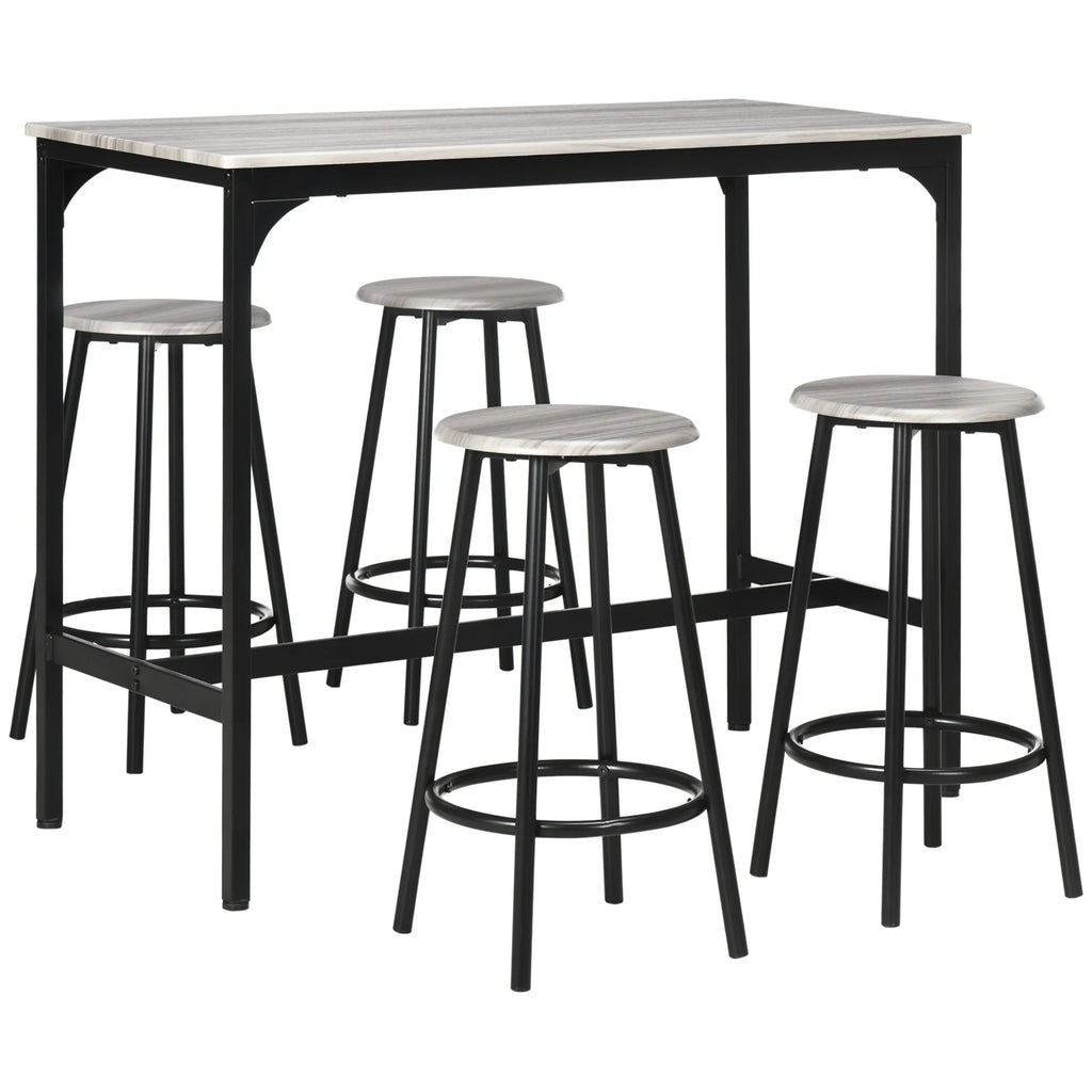 HOMCOM 5-tlg. Bartisch-Set im Industriedesign, Grau