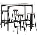 HOMCOM 5-tlg. Bartisch-Set im Industriedesign, Grau