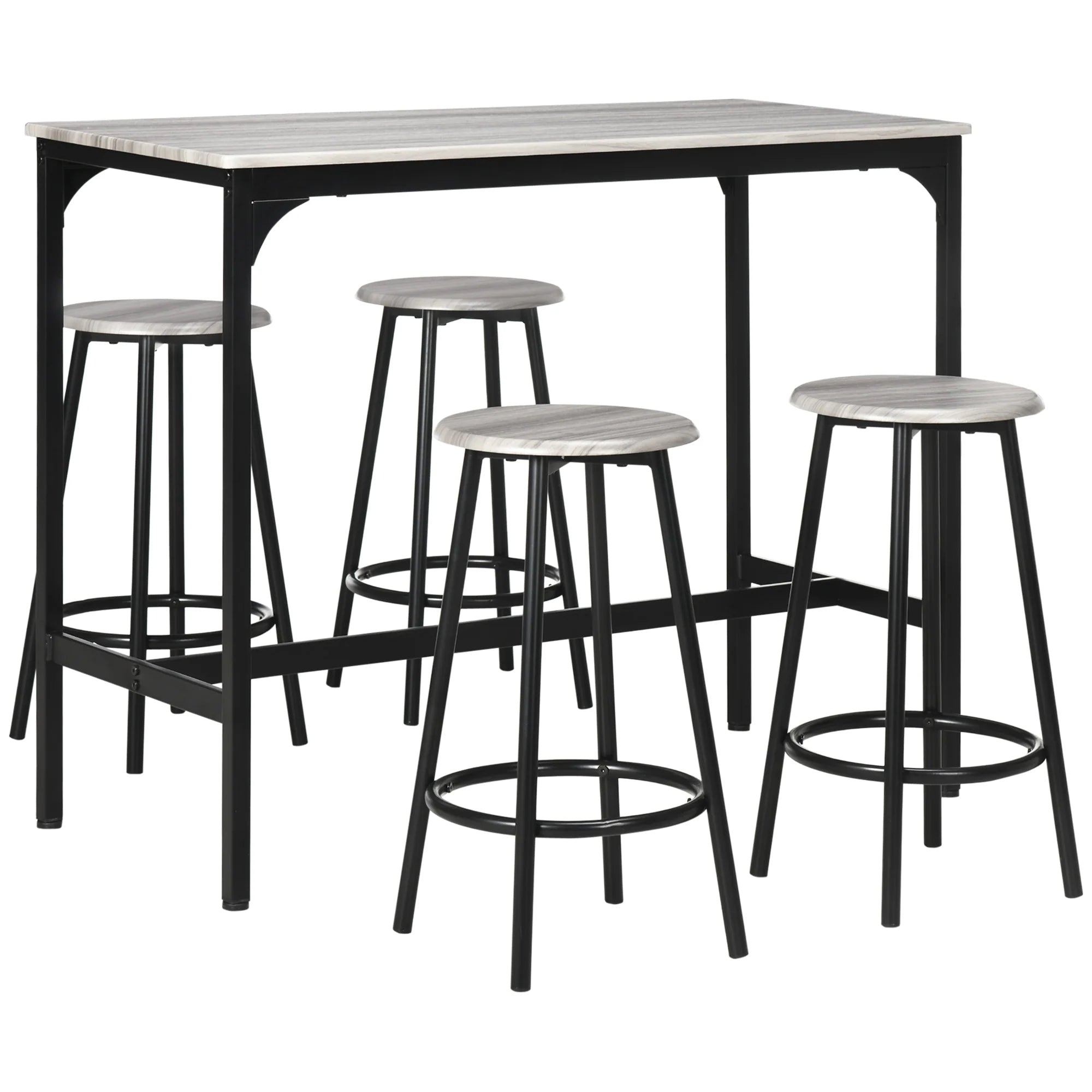 HOMCOM 5-tlg. Bartisch-Set im Industriedesign, Grau