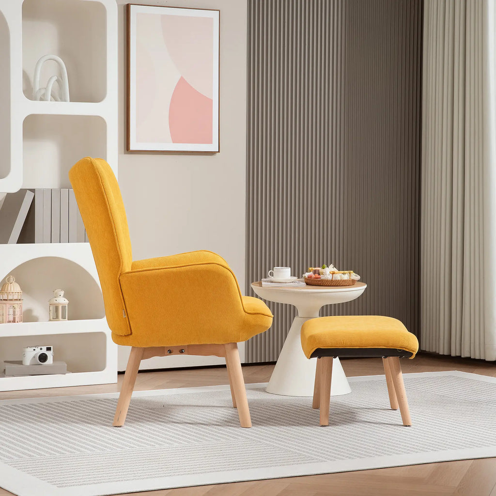 HOMCOM Relaxsessel mit Hocker Lesesessel Set Buchenholzbeine Cordoptik Orange