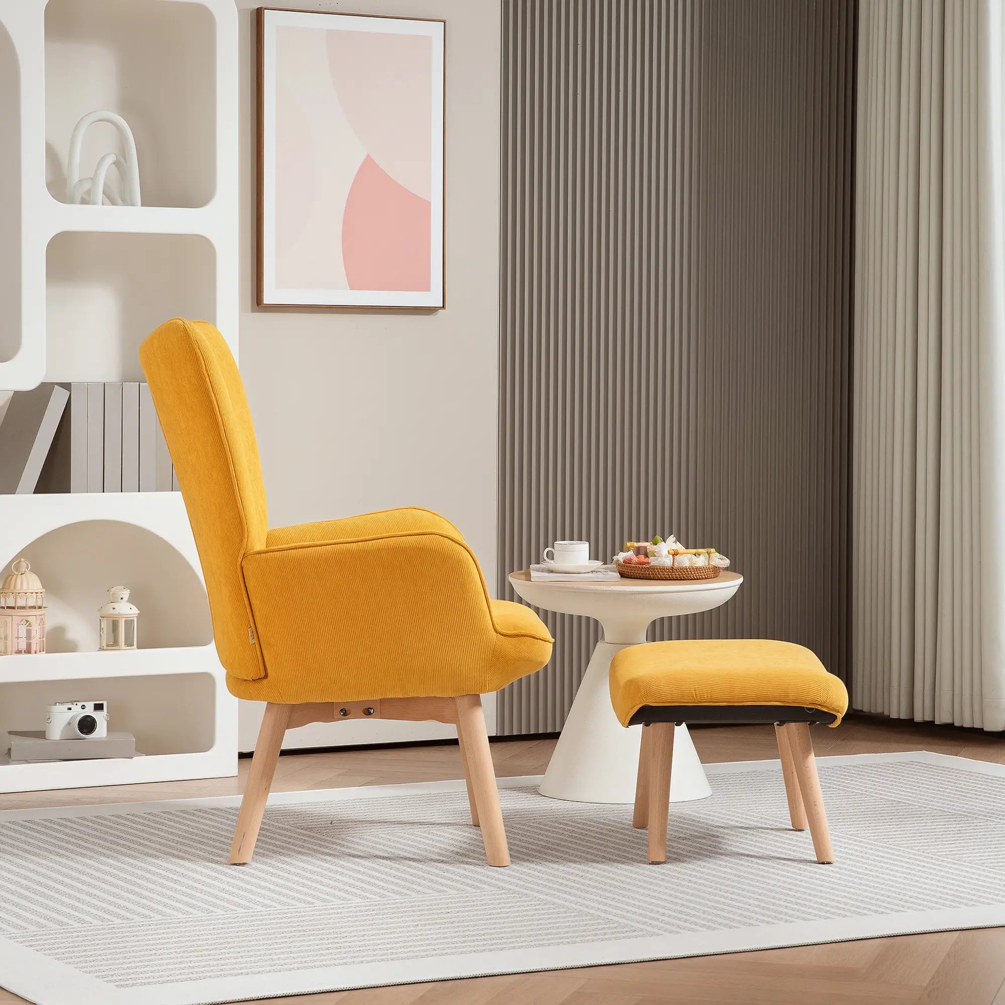 HOMCOM Relaxsessel mit Hocker Lesesessel Set Buchenholzbeine Cordoptik Orange