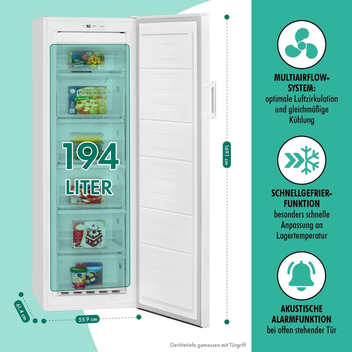Bomann Gefrierschrank Nofrost freistehender Tiefkühlschrank 194 Liter Nutzinhalt | No Frost - nie wieder abtauen - Schnellgefrierfunktion u. MultiAirflow-System | Türanschlag wechselbar | GS 7326.1