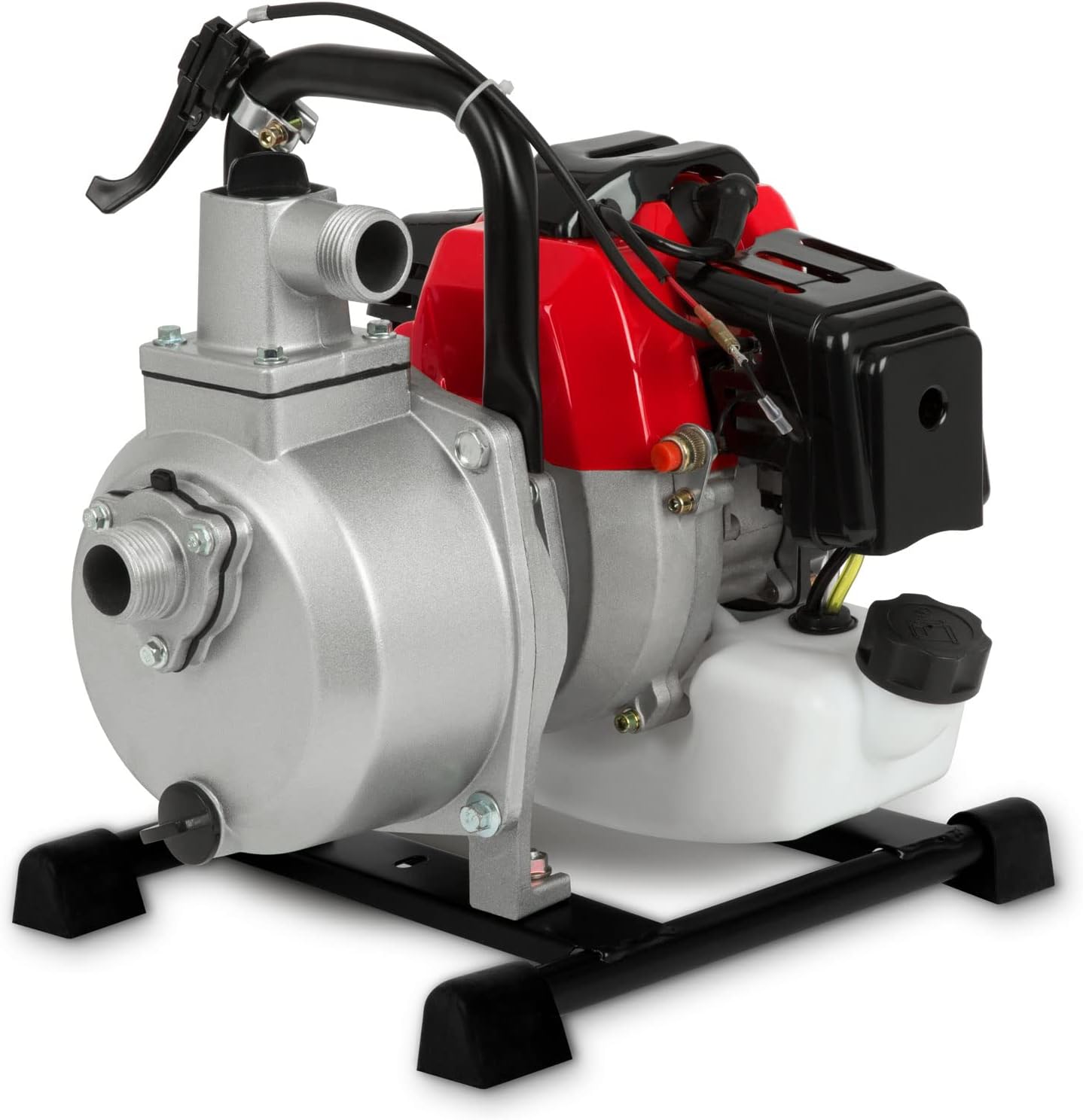 EBERTH 5,5PS Wasserpumpe mit 30.000l/h und 30m Förderhöhe, 2 Zoll Anschluss, Gartenpumpe Schmutzwasserpumpe mit 4-Takt-Motor und 7m Ansaughöhe, Benzin Pumpe, Seilzugstart, Metallfuß, Tragegriff