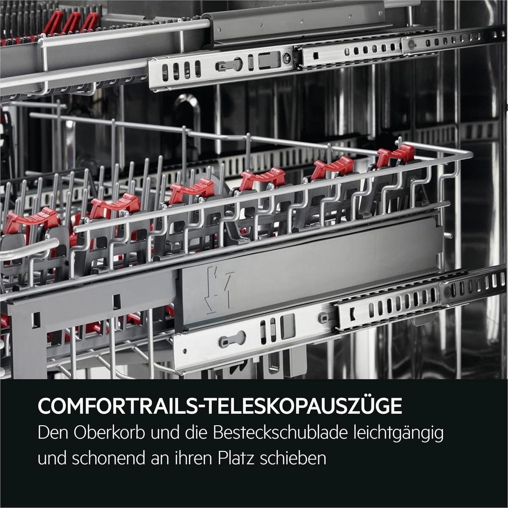 AEG Vollintegrierter Geschirrspüler 60cm, Spülmaschine Serie 7000: mit Glasschutz, Energieklasse A, Besteckschublade, personalisierte Zeit-Steuerung, leise 41dB, ComfortRails, Wasserstopp, FSE7676AP