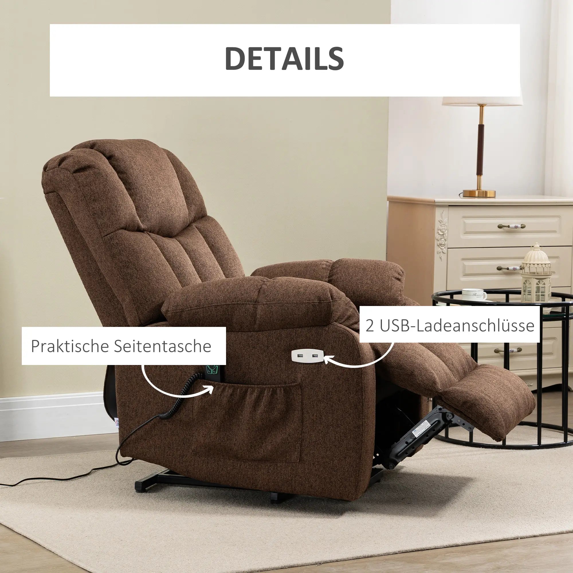 HOMCOM Aufstehsessel Relaxsessel elektrisch Liegefunktion USB