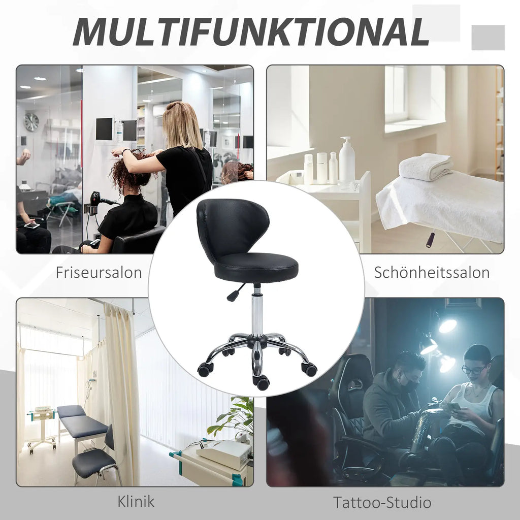 HOMCOM Rollhocker Massagehocker - drehbarer Arbeitshocker 360° - höhenverstellbare Sitzfläche 49-64H cm, ergonomische Rückenlehne