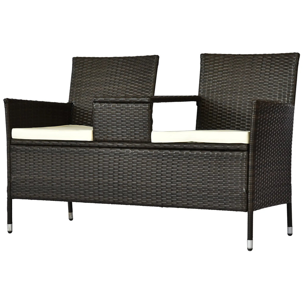 Outsunny Gartenbank 2-Sitzer mit Tisch Polyrattan Outdoor