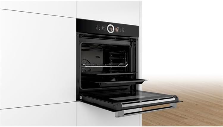 Bosch HMG7361B1, Serie 8 smarter Einbau-Backofen mit Mikrowellenfunktion, 60 x 60 cm, Made in Germany, Schwarz, Air Fry, Digitaler Bedienring, Touchdisplay, Automatikprogramme, Reinigungsunterstützung