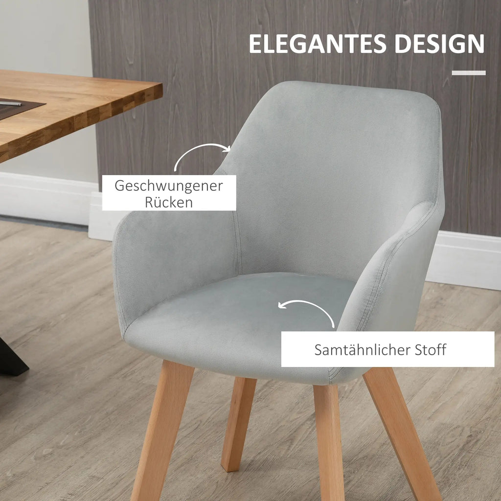 HOMCOM Esszimmerstühle 2er-Set mit Armlehne ergonomisch Samt Grau