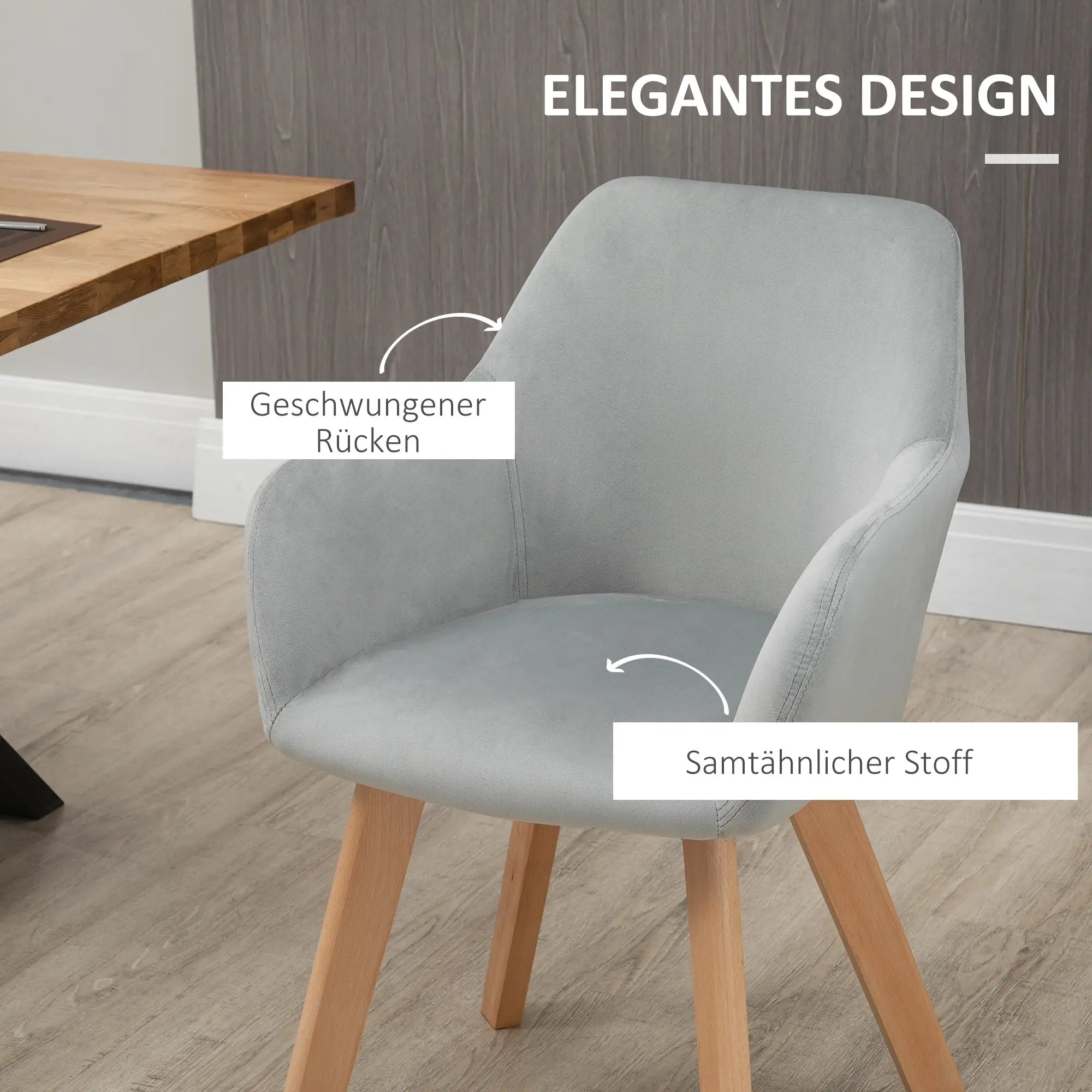 HOMCOM Esszimmerstühle 2er-Set mit Armlehne ergonomisch Samt Grau