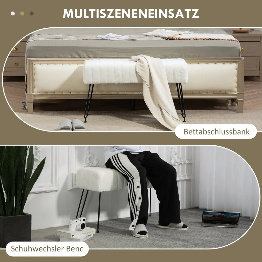 HOMCOM Polsterbank Kunstfell weich elegant Weiß