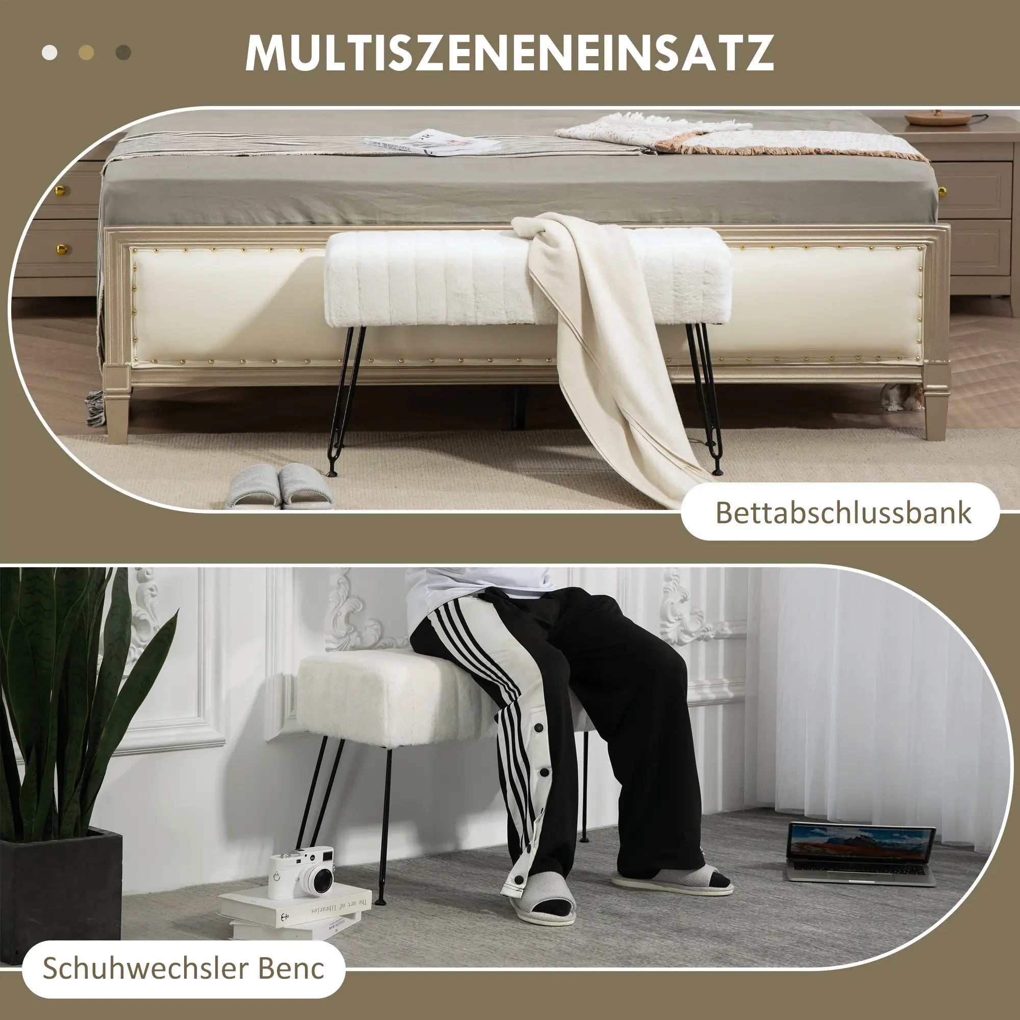 HOMCOM Polsterbank Kunstfell weich elegant Weiß