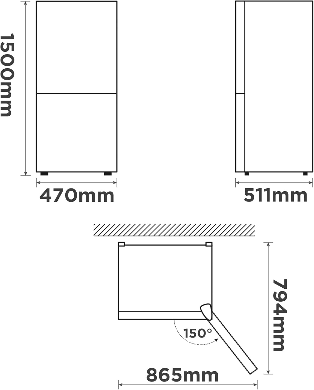 Comfee' RCB169DK3 Kühlschrank mit Gefrierfach 150cm Höhe/Kühl-/Gefrierkombination/Low Frost/174L/leise Kühlgefrierkombi 38dB/Einstellbare Kühlschranktemperatur/LED-Licht/156 kWh/Jahr/Schwarz