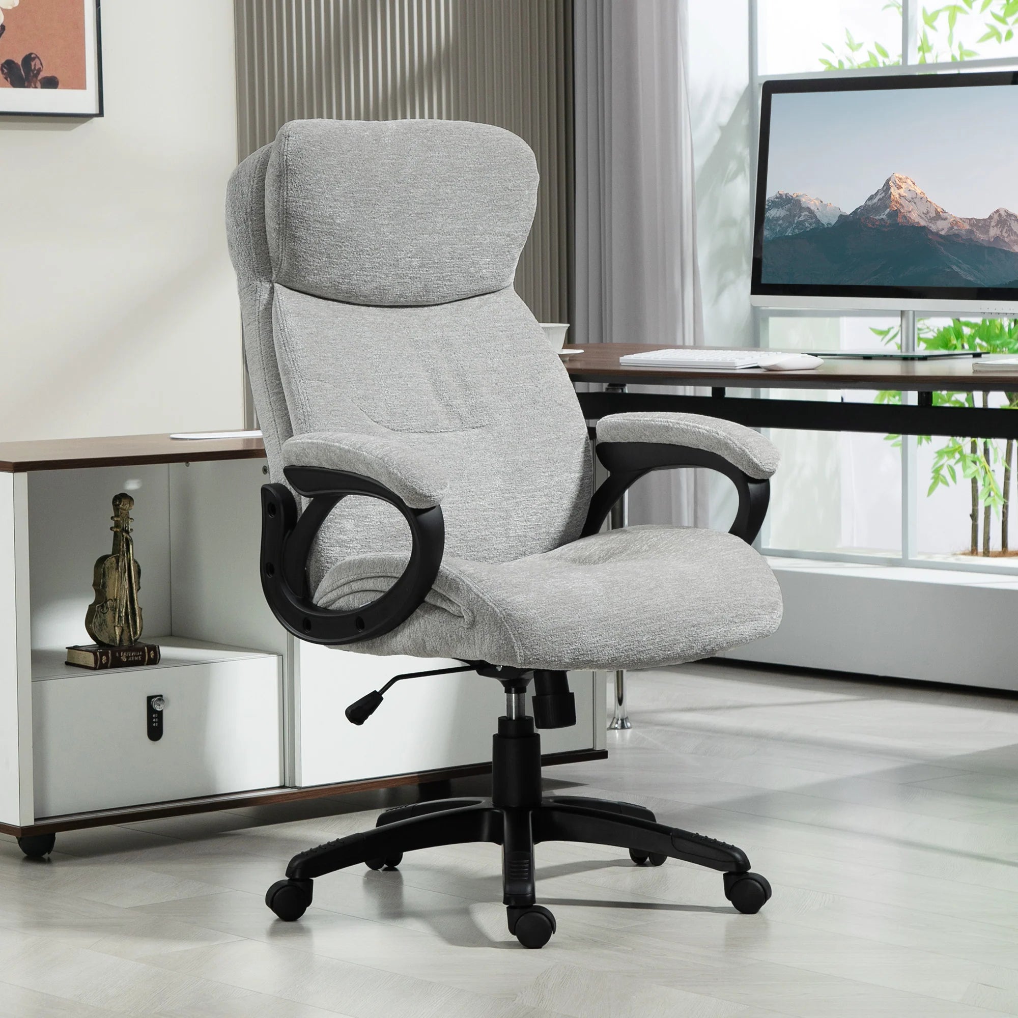 HOMCOM Ergonomischer Bürostuhl mit Wippfunktion – Hellgrau