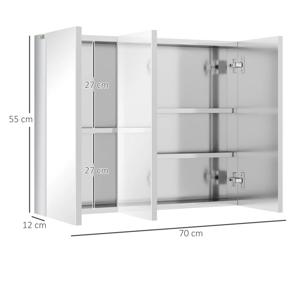kleankin Spiegelschrank Badezimmerschrank Wandmontage Spiegeltüren Edelstahl