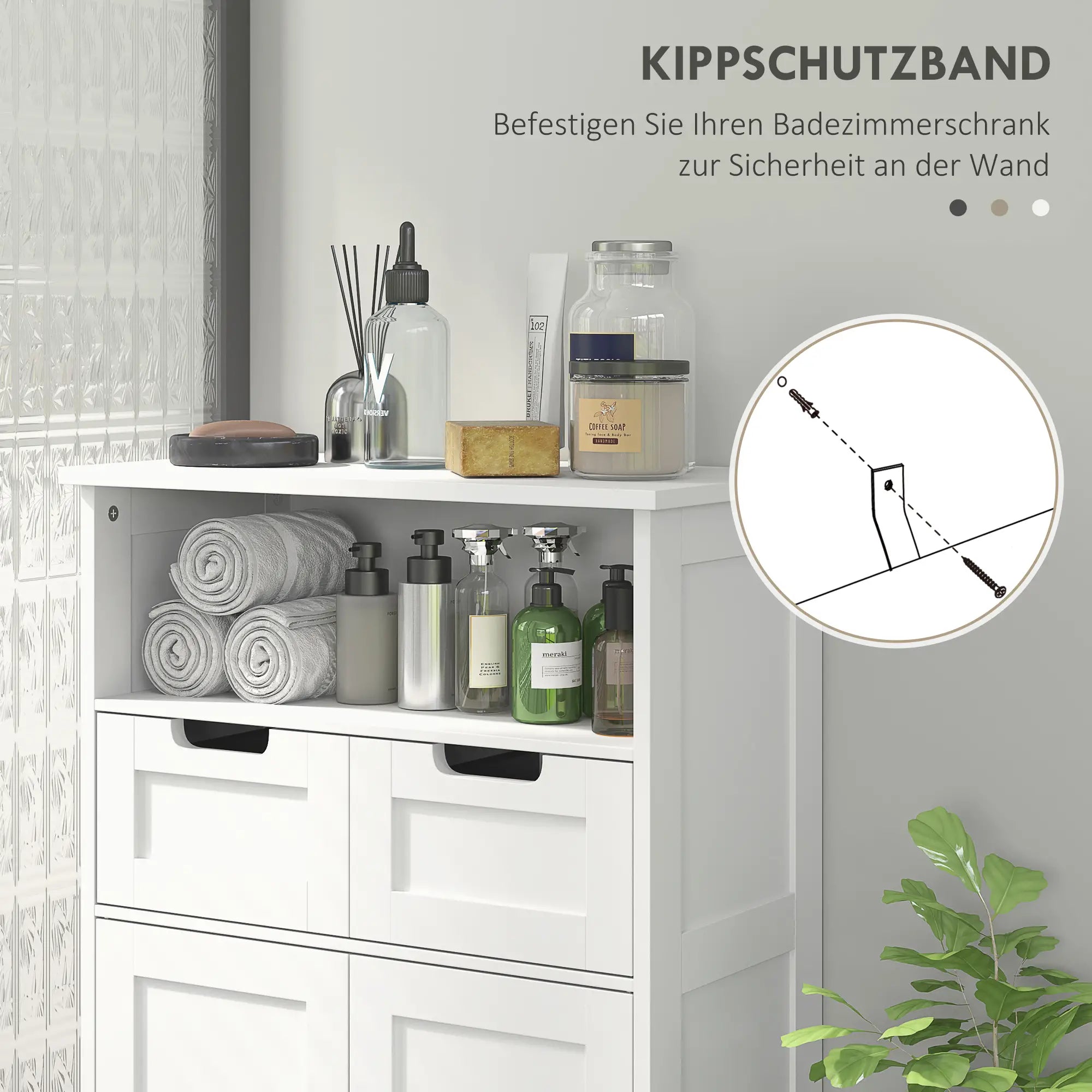 kleankin Badzimmerschrank 60x30x108,8 cm Weiß mit 2 Schubladen