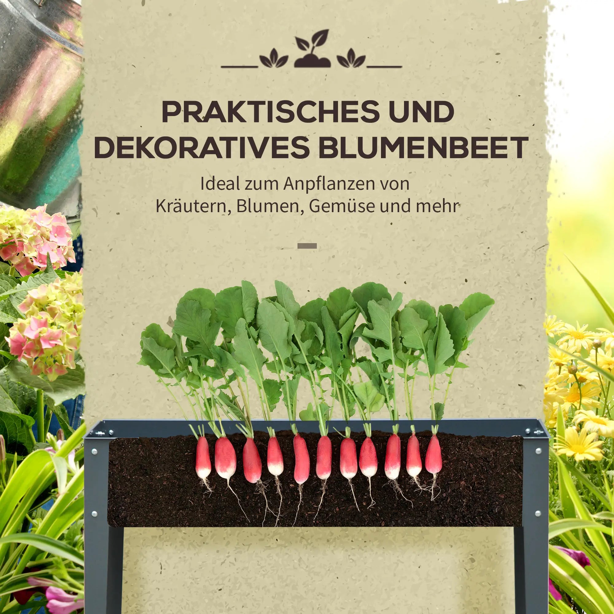 Outsunny Hochbeet Pflanzkasten rückenfreundlich mit Abflusslöchern