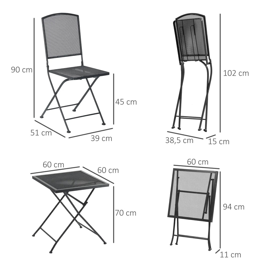 Outsunny Bistroset 3-teilig klappbar wetterfest Outdoor grau