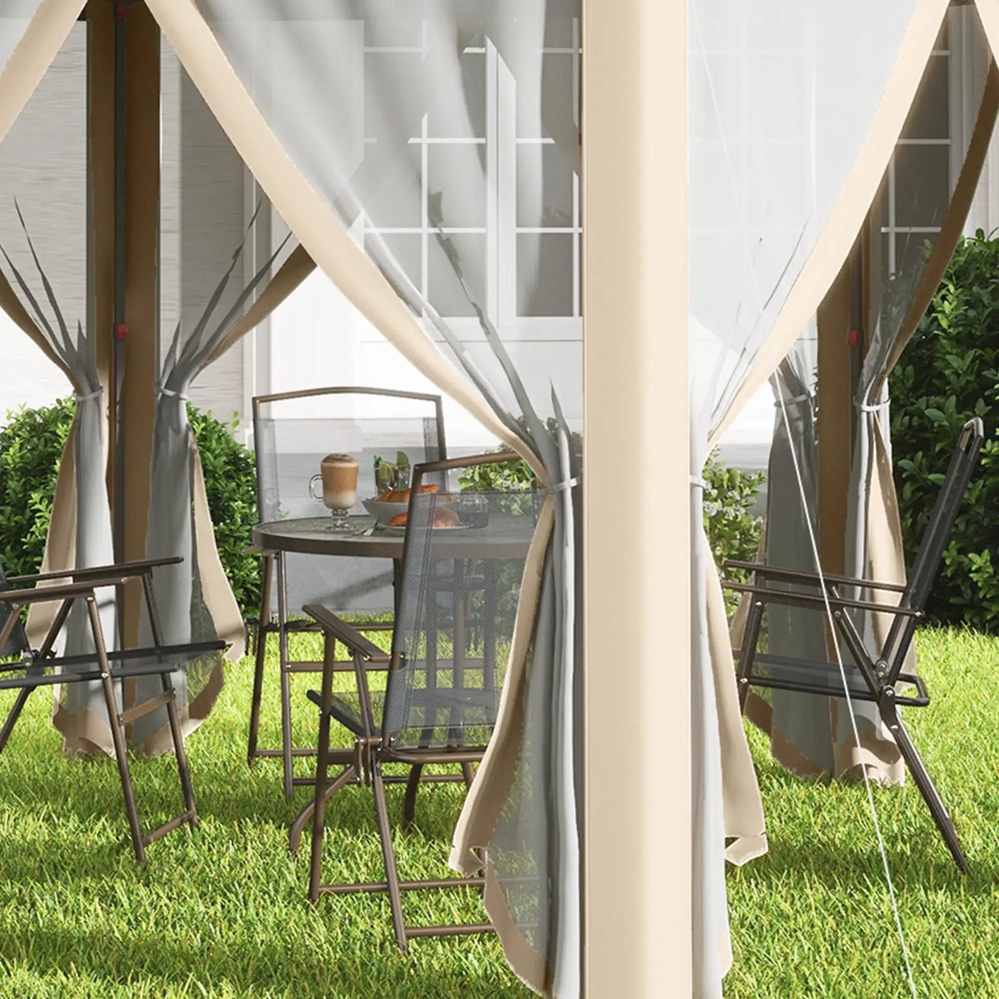 Outsunny Pavillon 4x4 m sechseckig mit Doppeldach Beige