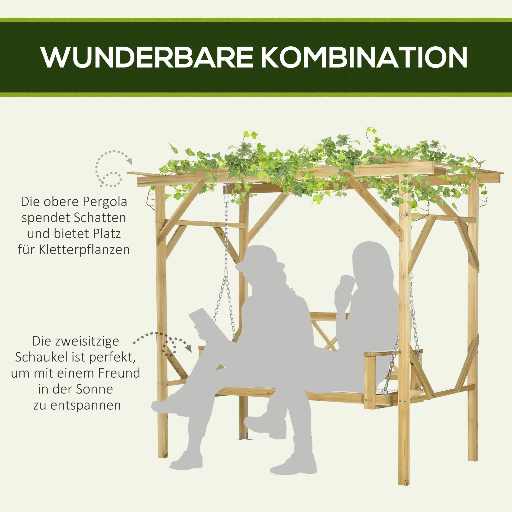 Outsunny Hollywoodschaukel Pergola höhenverstellbar Massivholz