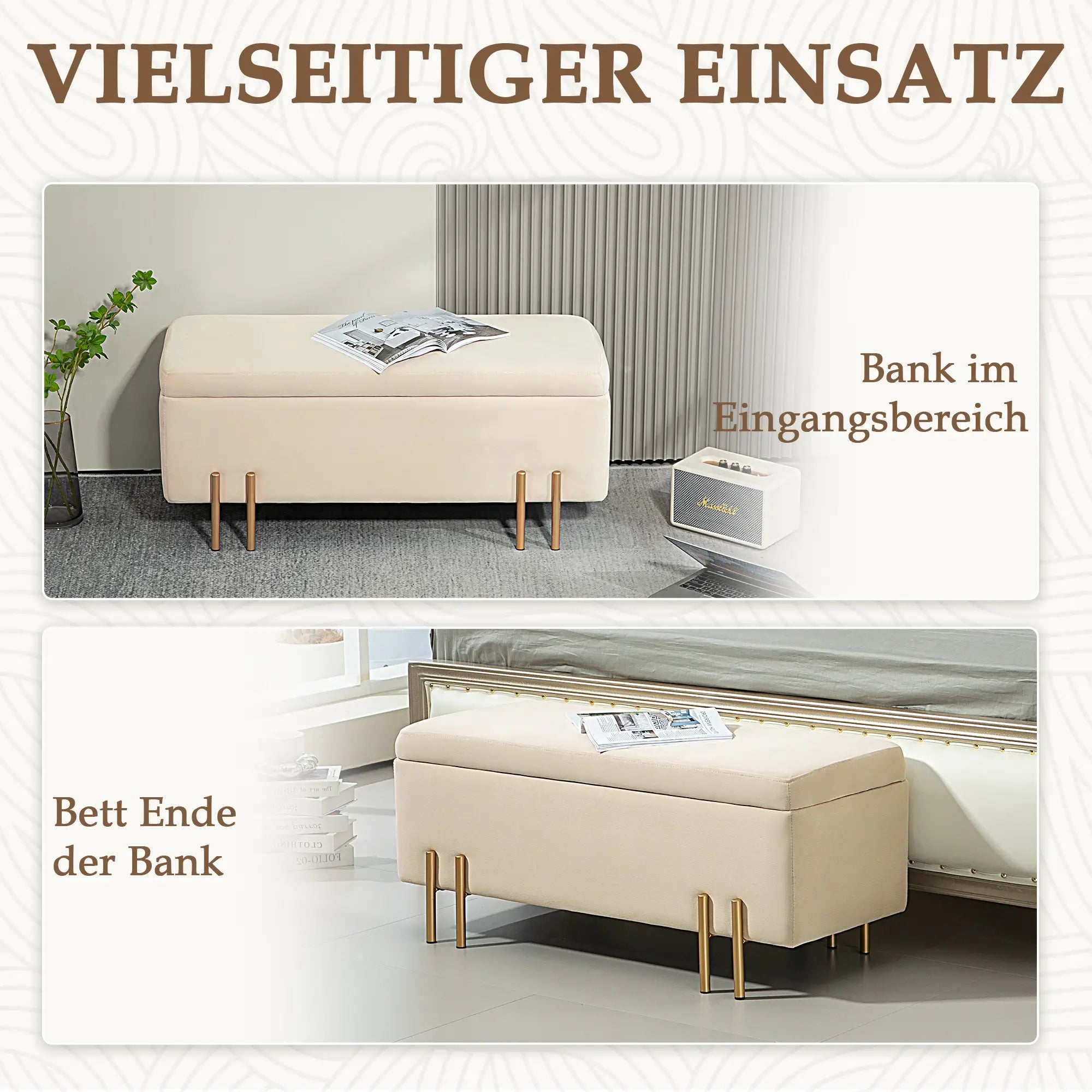 HOMCOM Polsterbank mit Stauraum Sitztruhe vielseitig Samt Beige