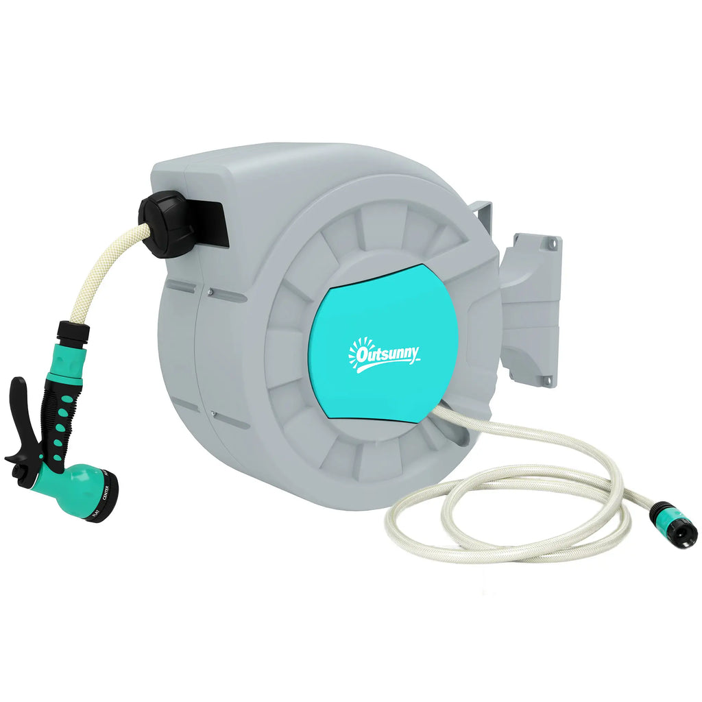 Outsunny Schlauchtrommel Gartenschlauch 30m Automatik 7 Sprühfunktionen
