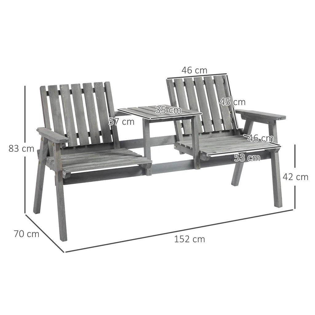Outsunny Gartenbank mit Tisch Regenschirmloch 2-Sitzer Massivholz