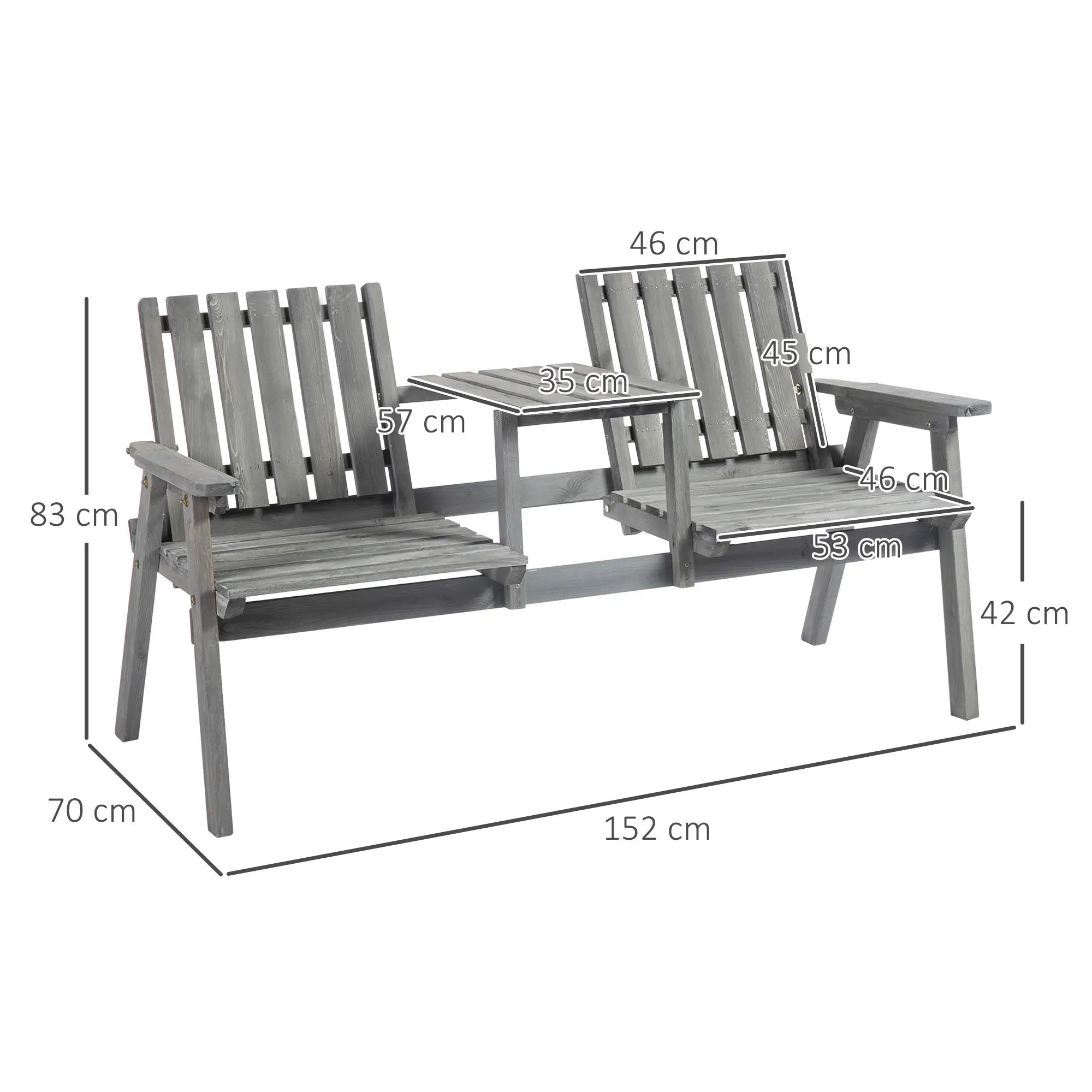 Outsunny Gartenbank mit Tisch Regenschirmloch 2-Sitzer Massivholz