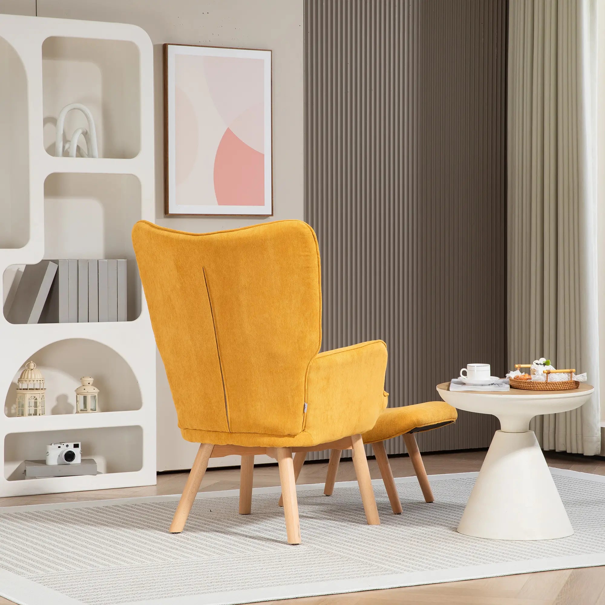 HOMCOM Relaxsessel mit Hocker Lesesessel Set Buchenholzbeine Cordoptik Orange