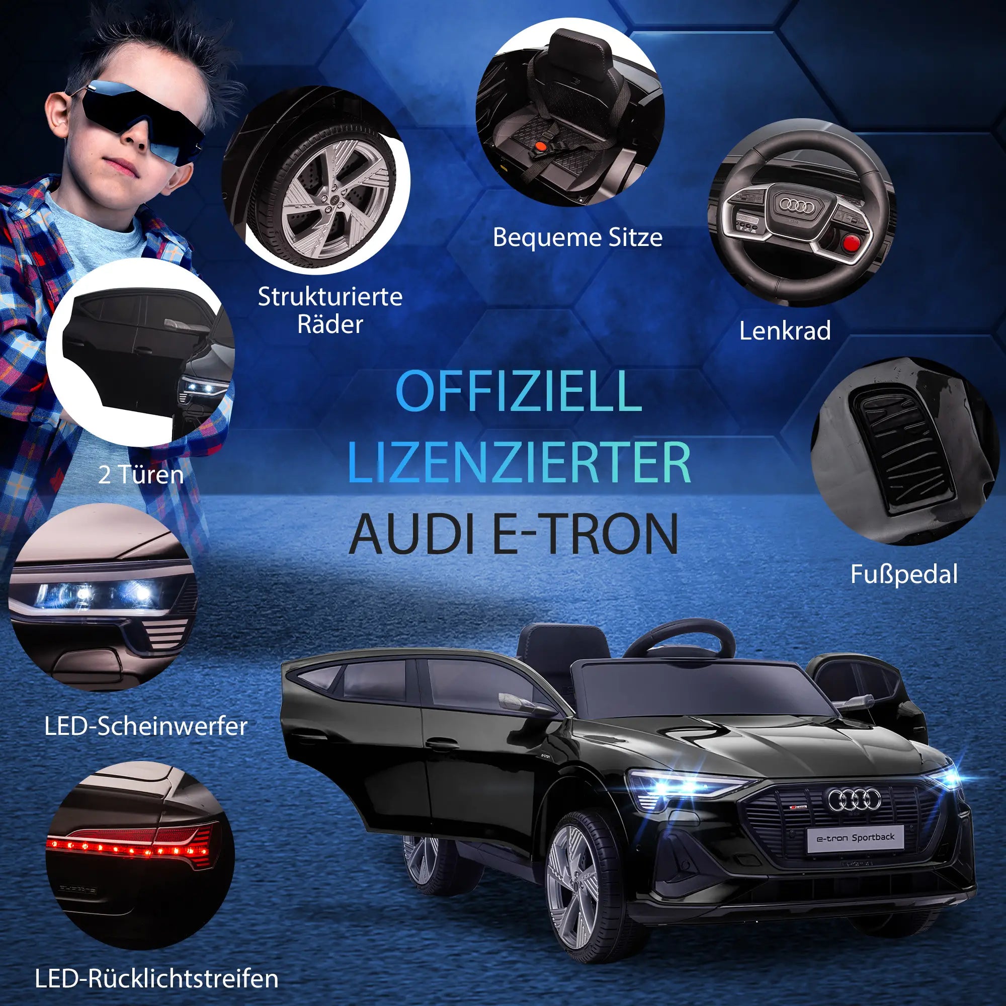 HOMCOM Audi E-tron Kinder-Elektroauto 12V mit Fernbedienung