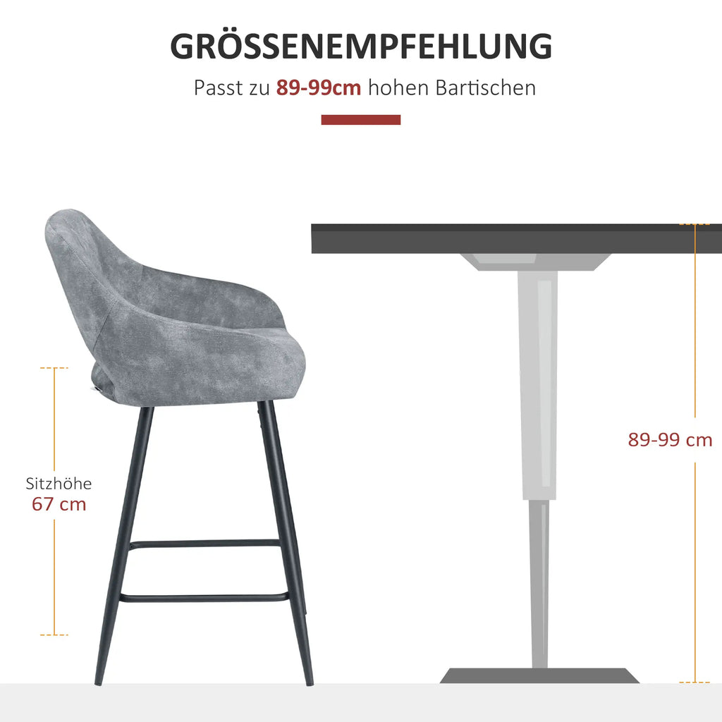 HOMCOM Barhocker 2er-Set mit Rückenlehne und Fußstütze grau