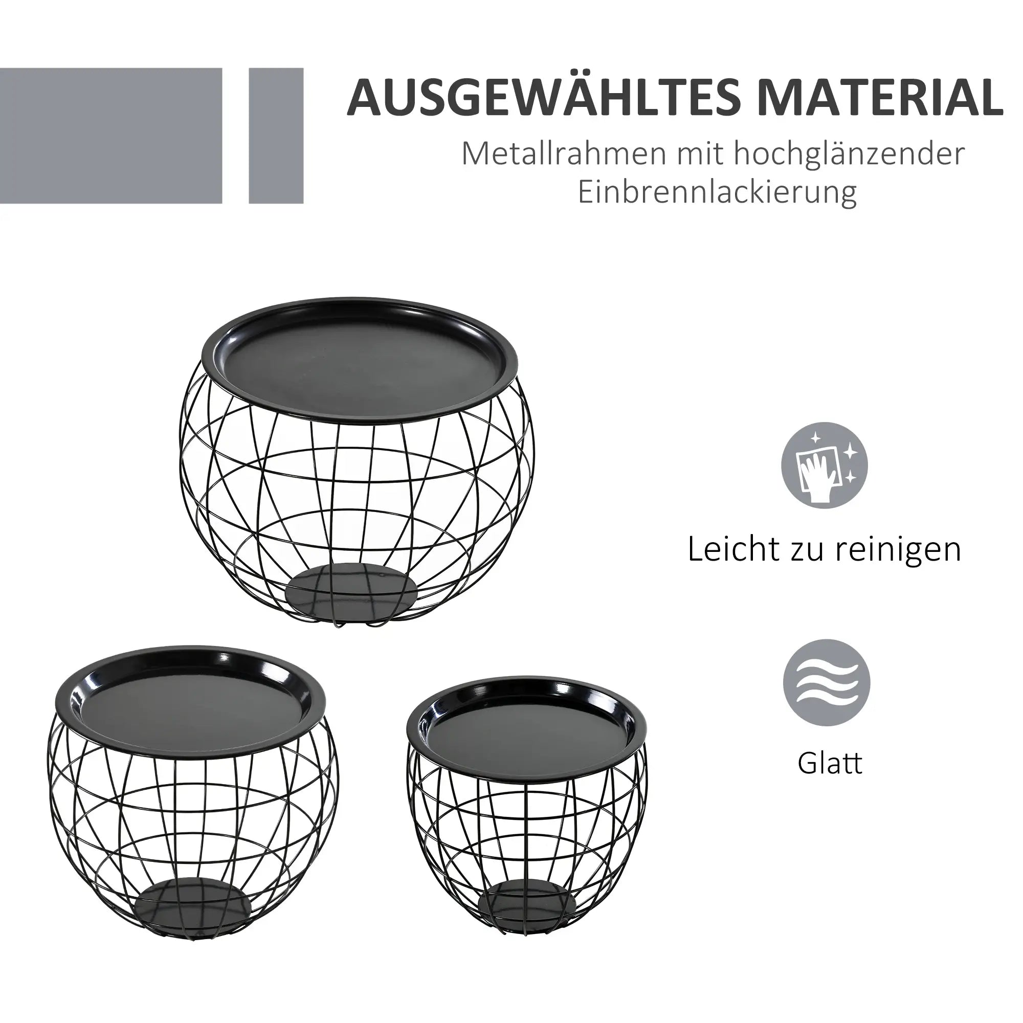 HOMCOM Couchtisch 3er-Set mit Aufbewahrung abnehmbare Tischplatte