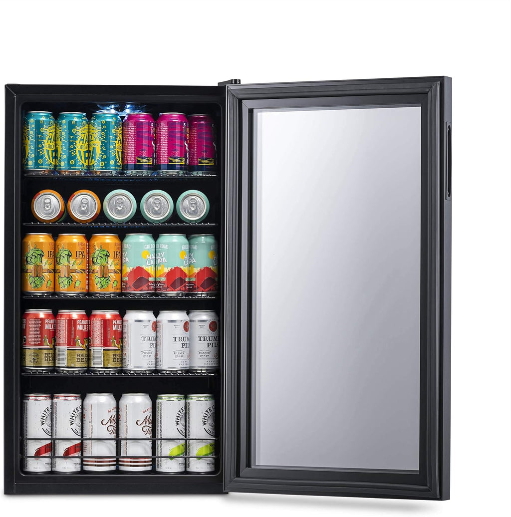 Getränkekühlschrank | Freistehender Kühlschrank für 126 Dosen mit Glastür mit Scharnier rechts | Mini-Getränkekühlschrank, perfekt für Bier, Wein, Limonade und kühlere Getränke
