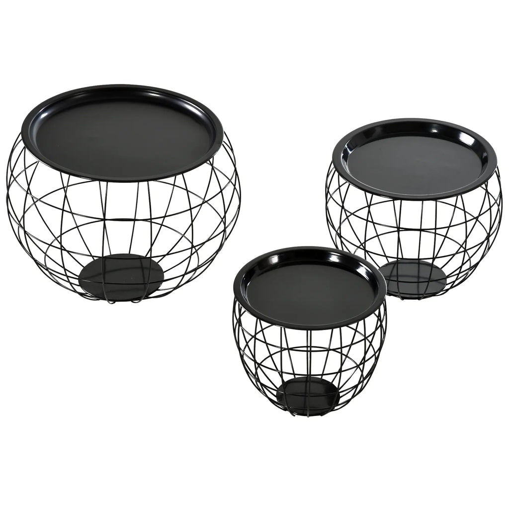 HOMCOM Couchtisch 3er-Set mit Aufbewahrung abnehmbare Tischplatte