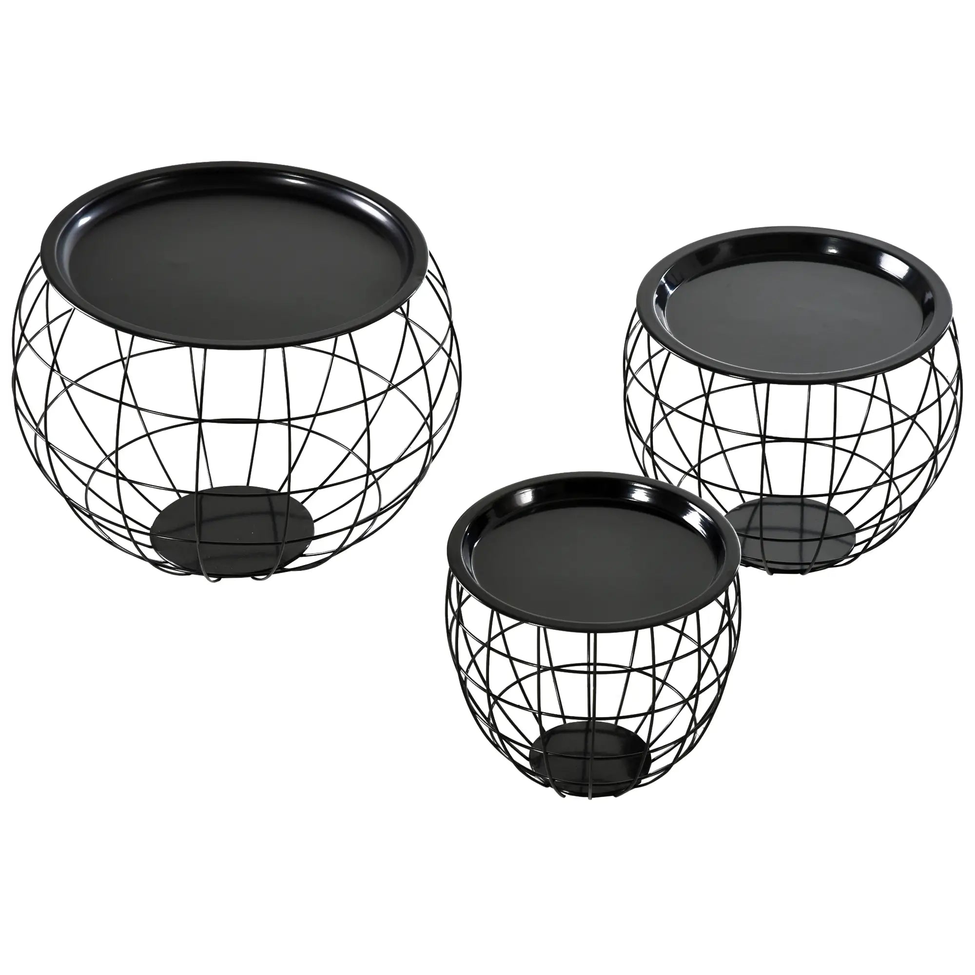 HOMCOM Couchtisch 3er-Set mit Aufbewahrung abnehmbare Tischplatte
