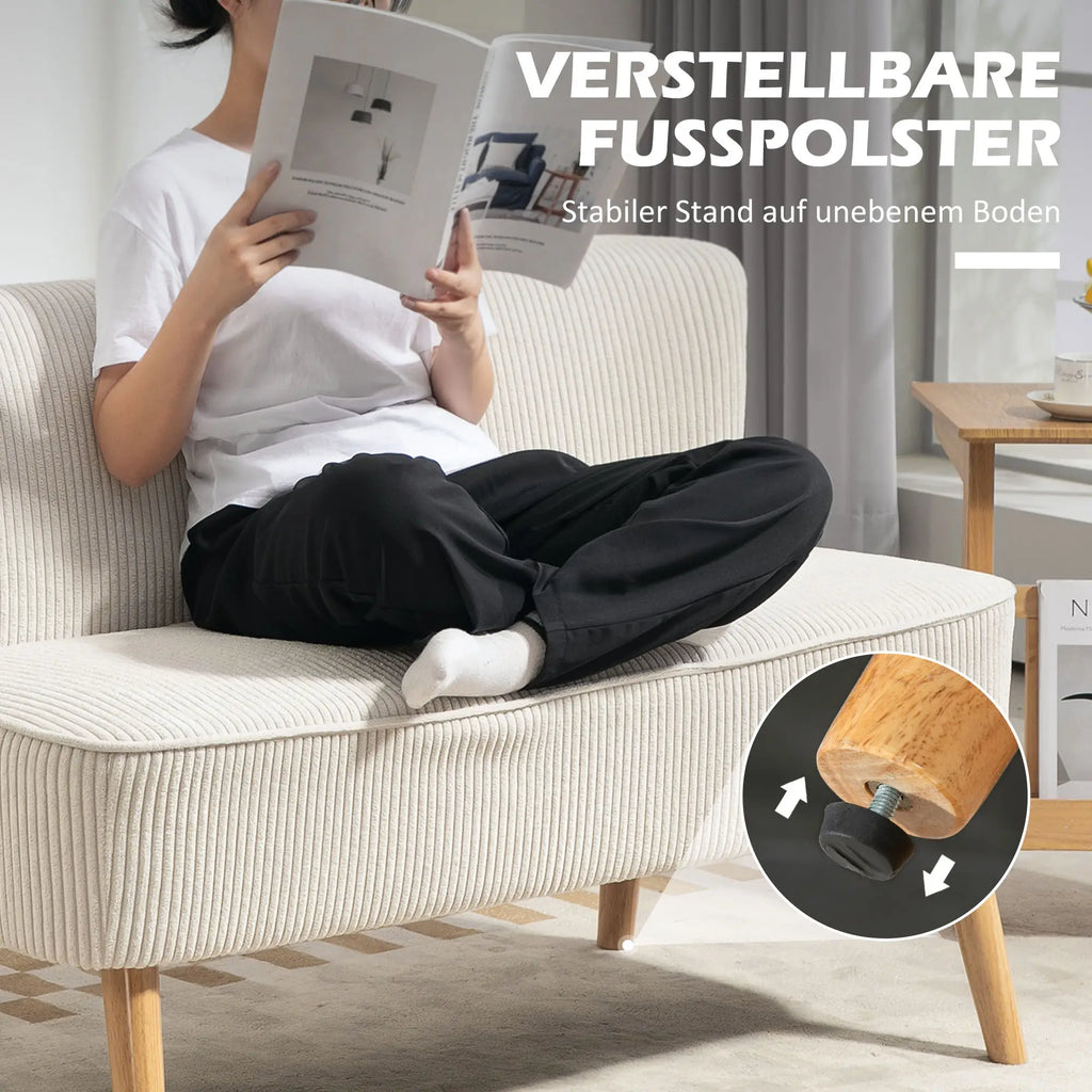 HOMCOM Zweisitzer Sofa Couch breite Sitzfläche weiche Polsterung cremeweiß