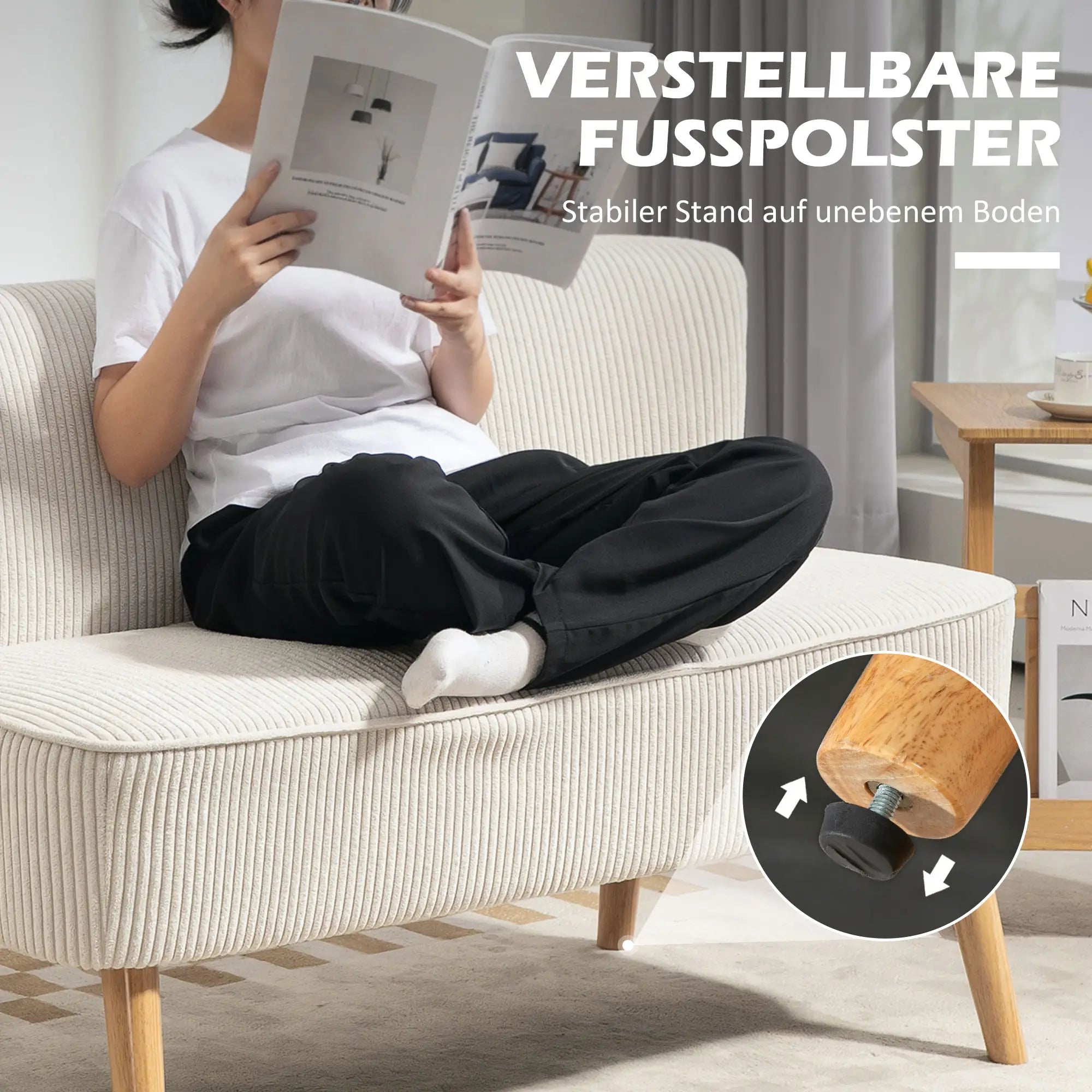 HOMCOM Zweisitzer Sofa Couch breite Sitzfläche weiche Polsterung cremeweiß