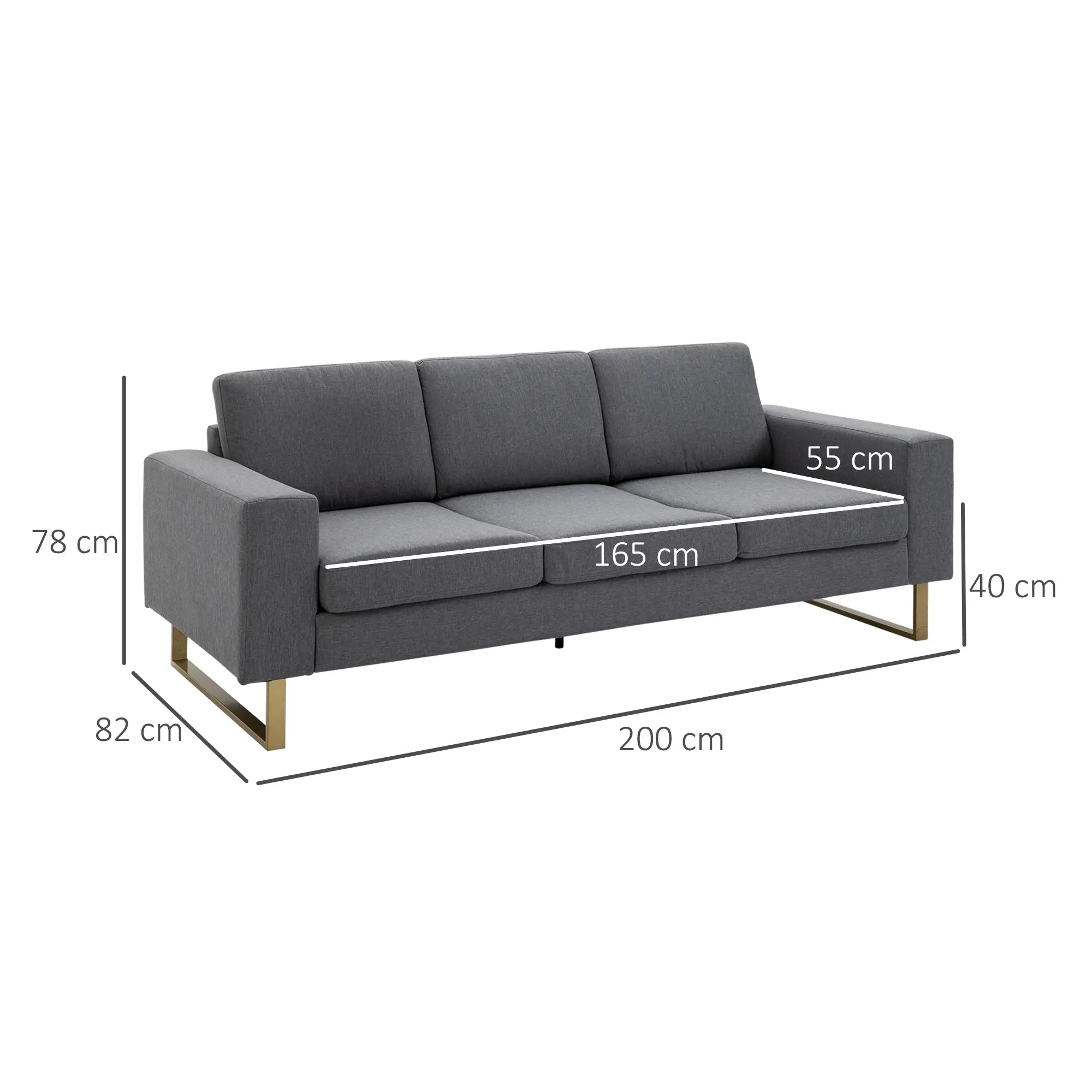 HOMCOM 3-Sitzer Sofa minimalistisches Design hoher Komfort Dunkelgrau