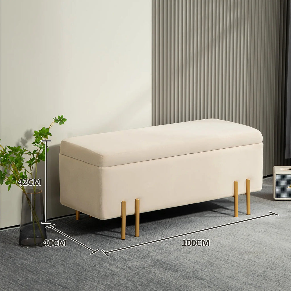 HOMCOM Polsterbank mit Stauraum Sitztruhe vielseitig Samt Beige